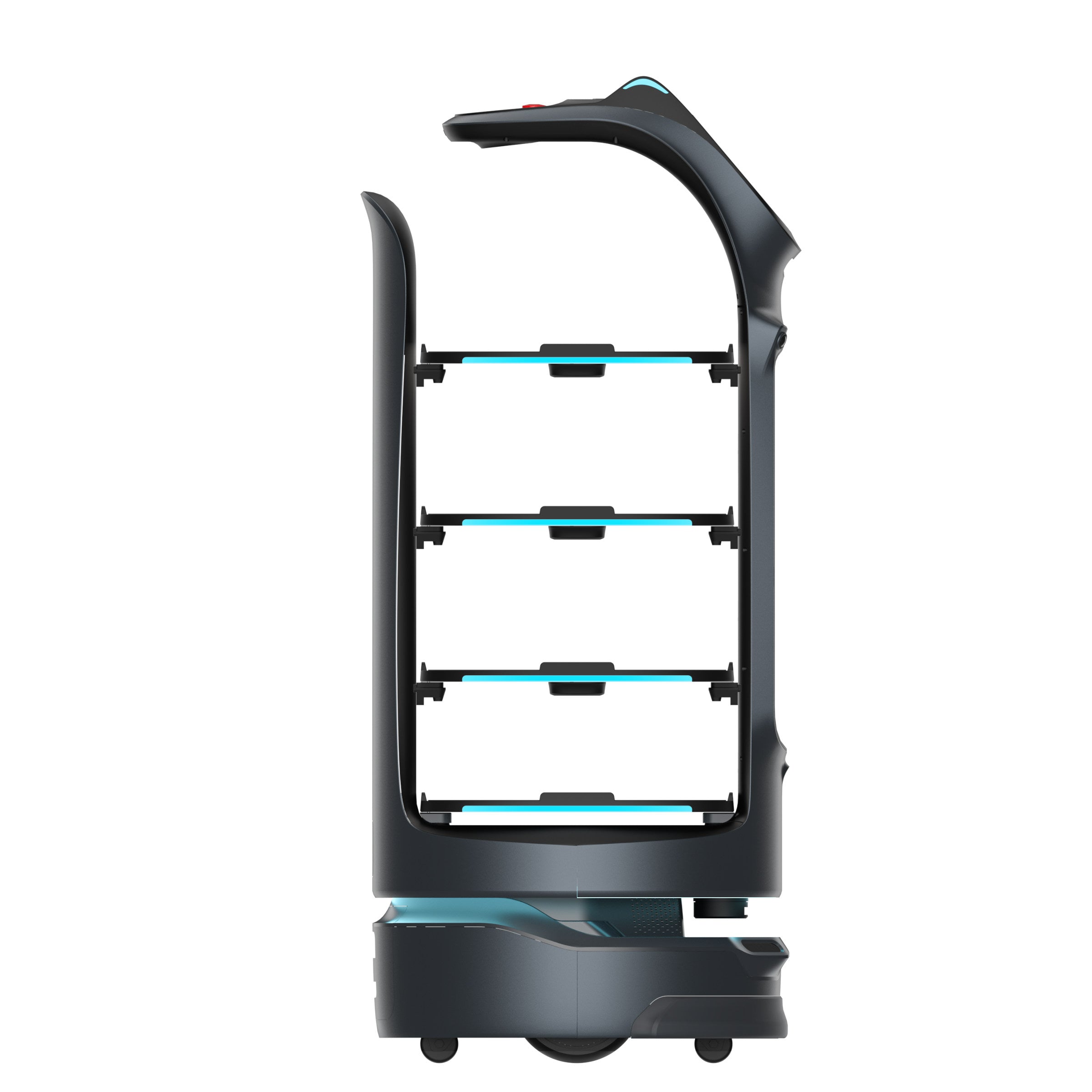 PUDU BellaBot Pro delivery robot showing adjustable height trays for flexible service