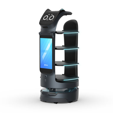PUDU BellaBot Pro premium delivery and advertising robot front left angle view