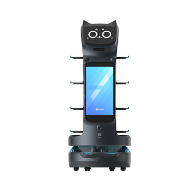 PUDU BellaBot Pro premium delivery and advertising robot front view with screen and trays