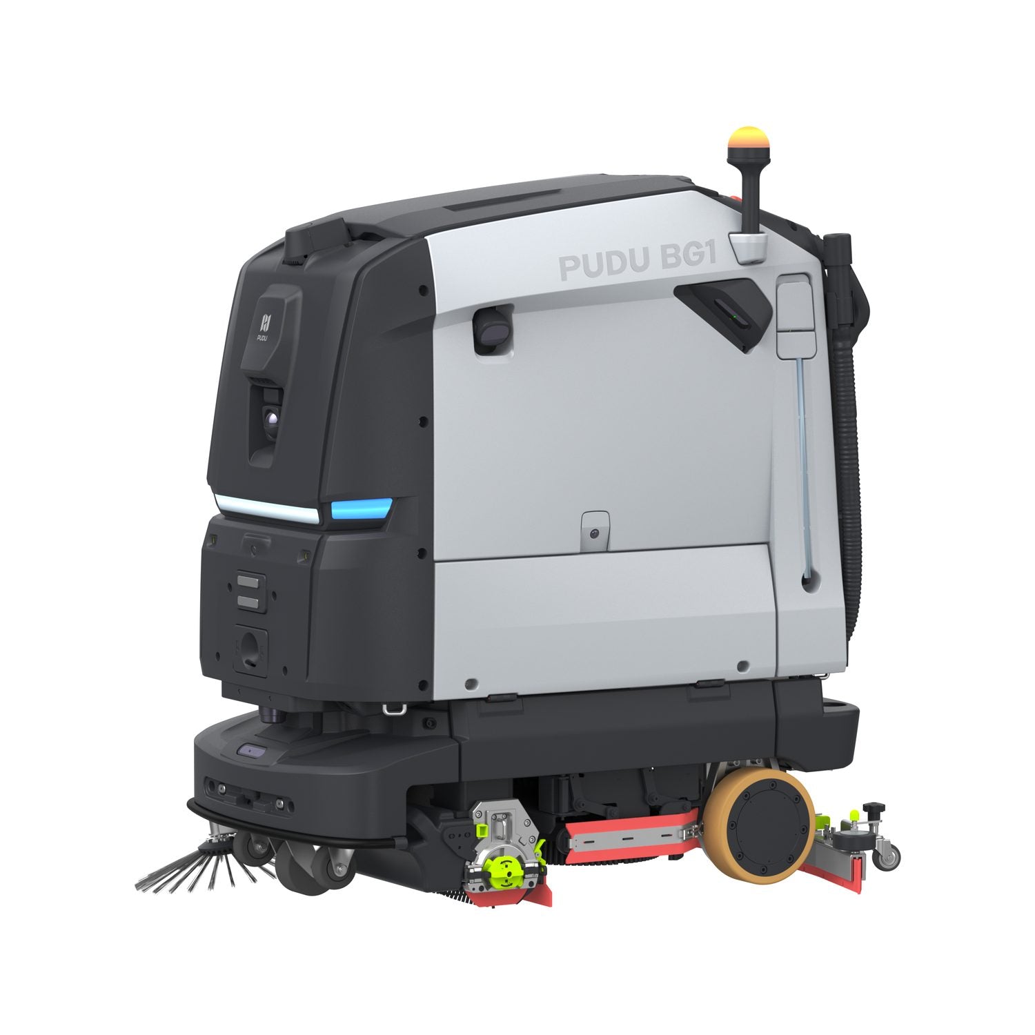 PUDU BG1 commercial scrubber robot angled view