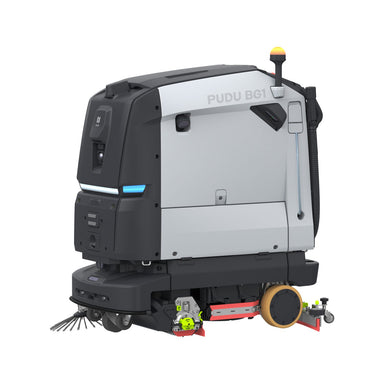 PUDU BG1 commercial scrubber robot angled view