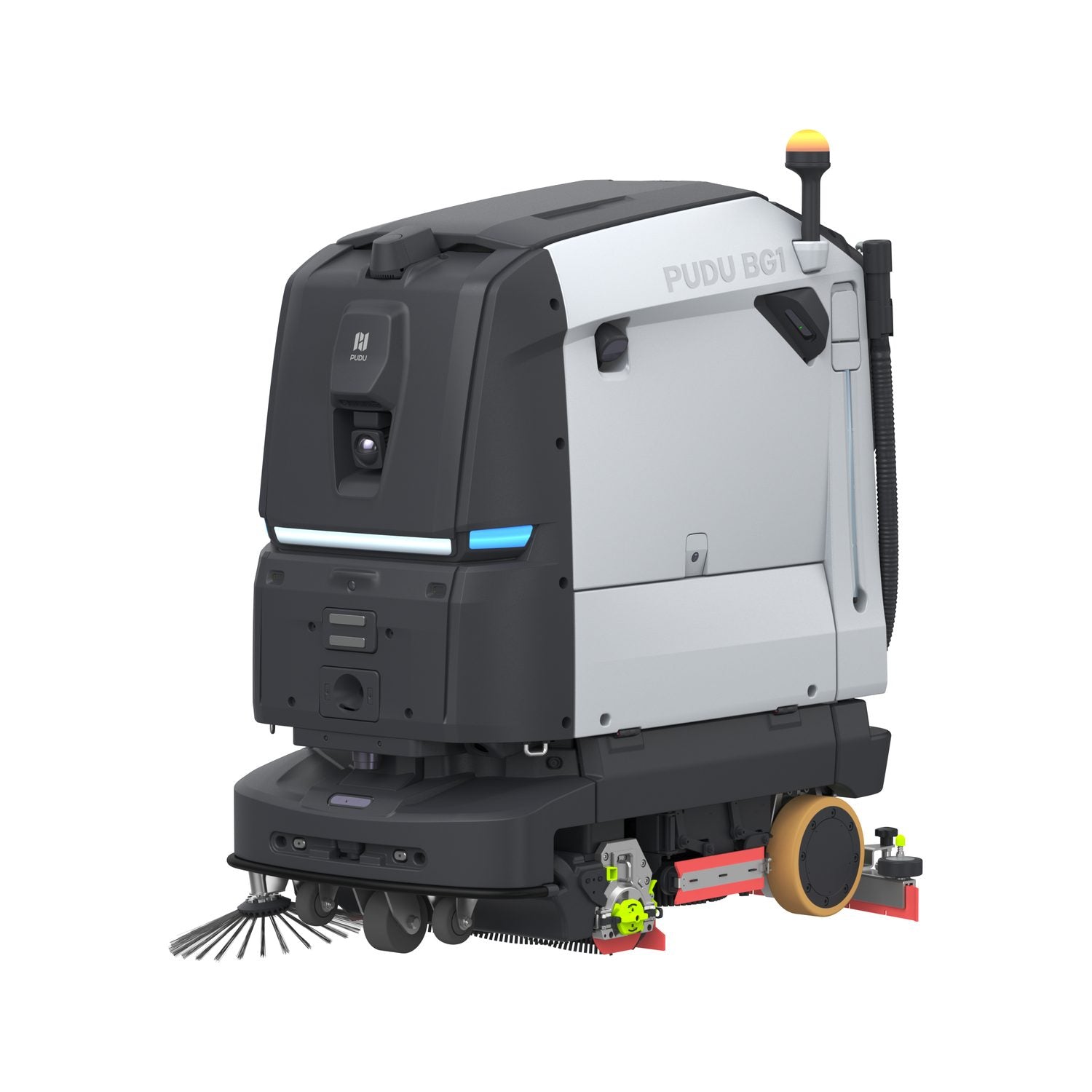 PUDU BG1 commercial scrubber dryer robot front right view on white background