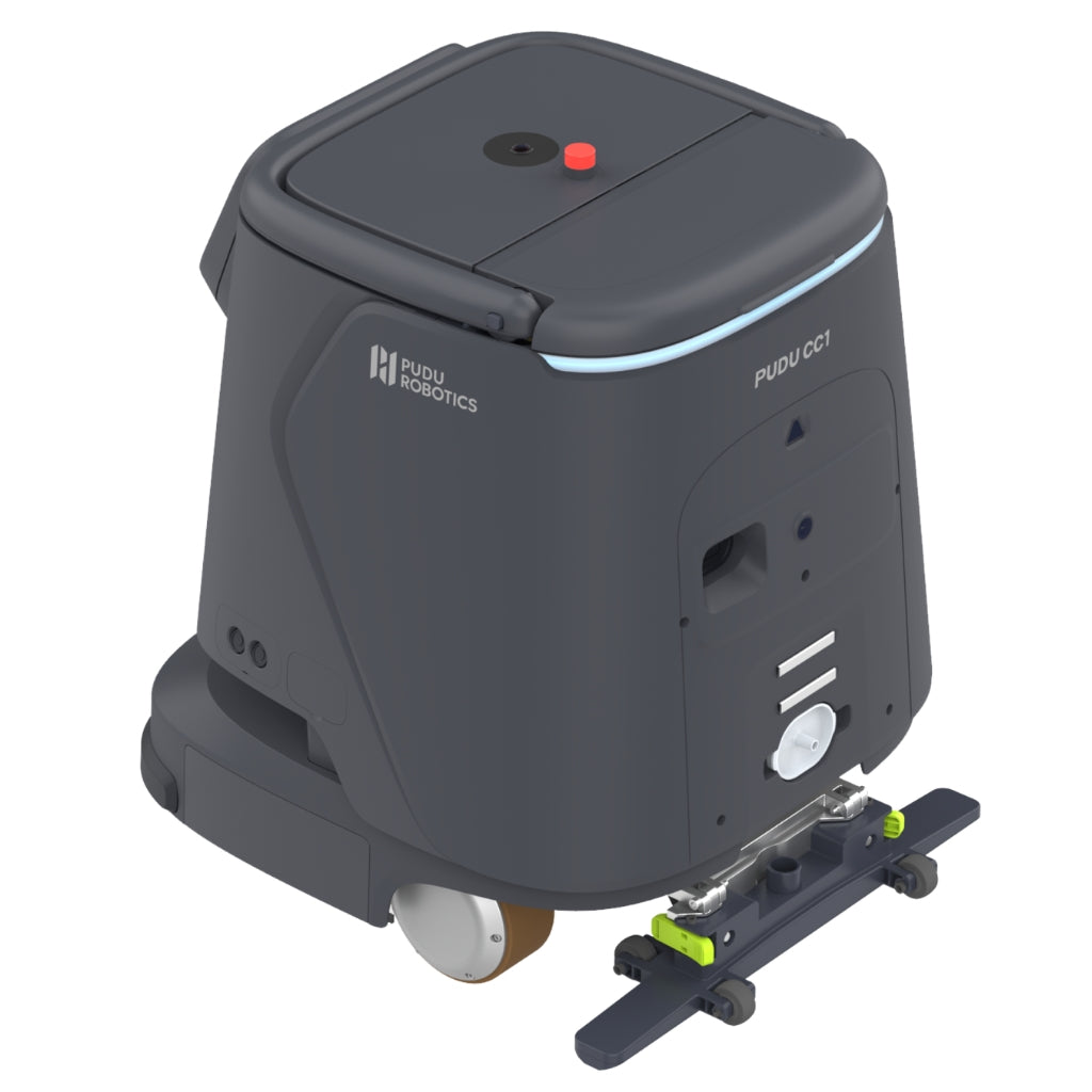 Rear view of the PUDU CC1 equipped with the professional carpet vacuuming module.