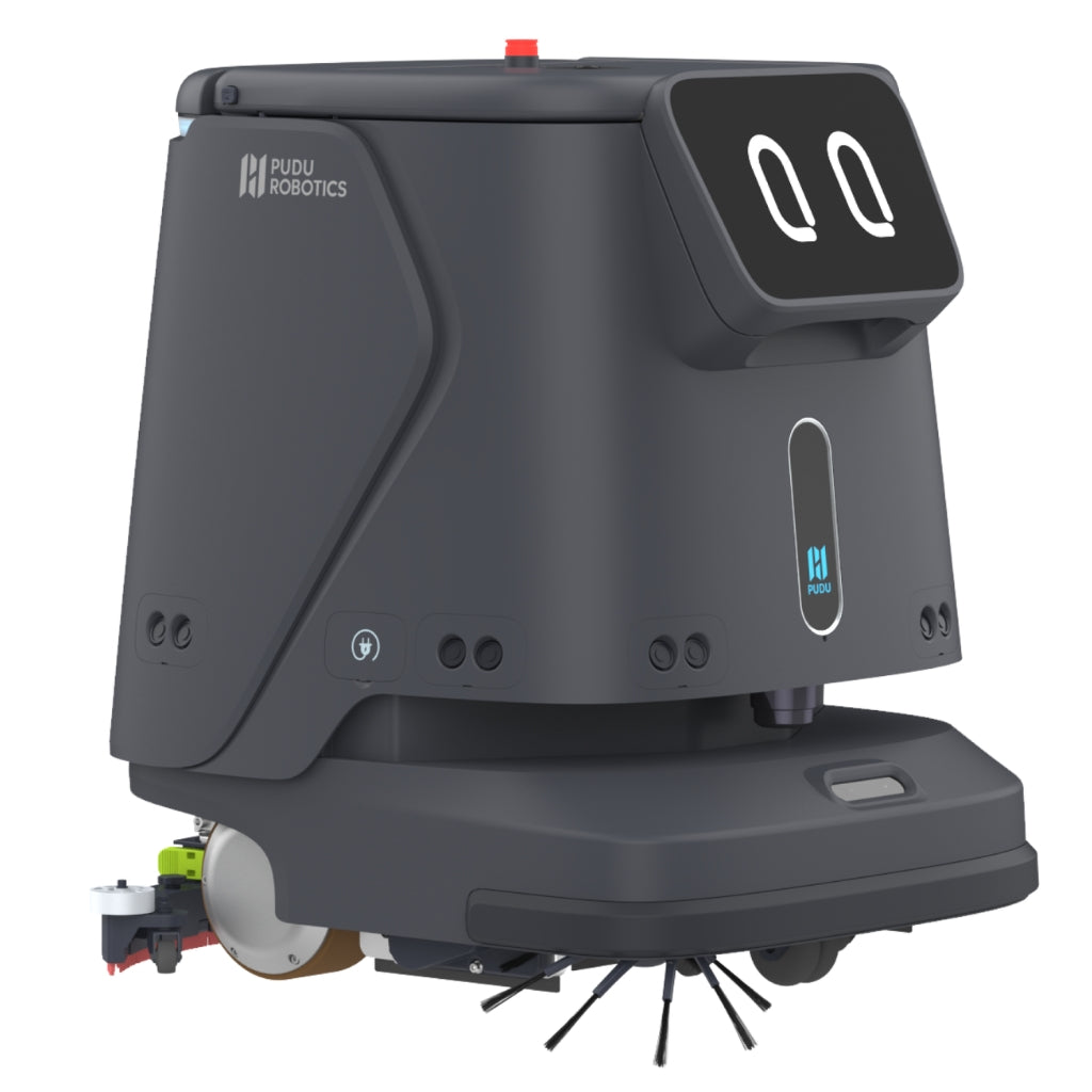 Front-right perspective of the PUDU CC1 commercial robot cleaner.