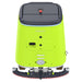 Rear view of the PUDU CC1 green model equipped with the standard floor scrubbing squeegee.
