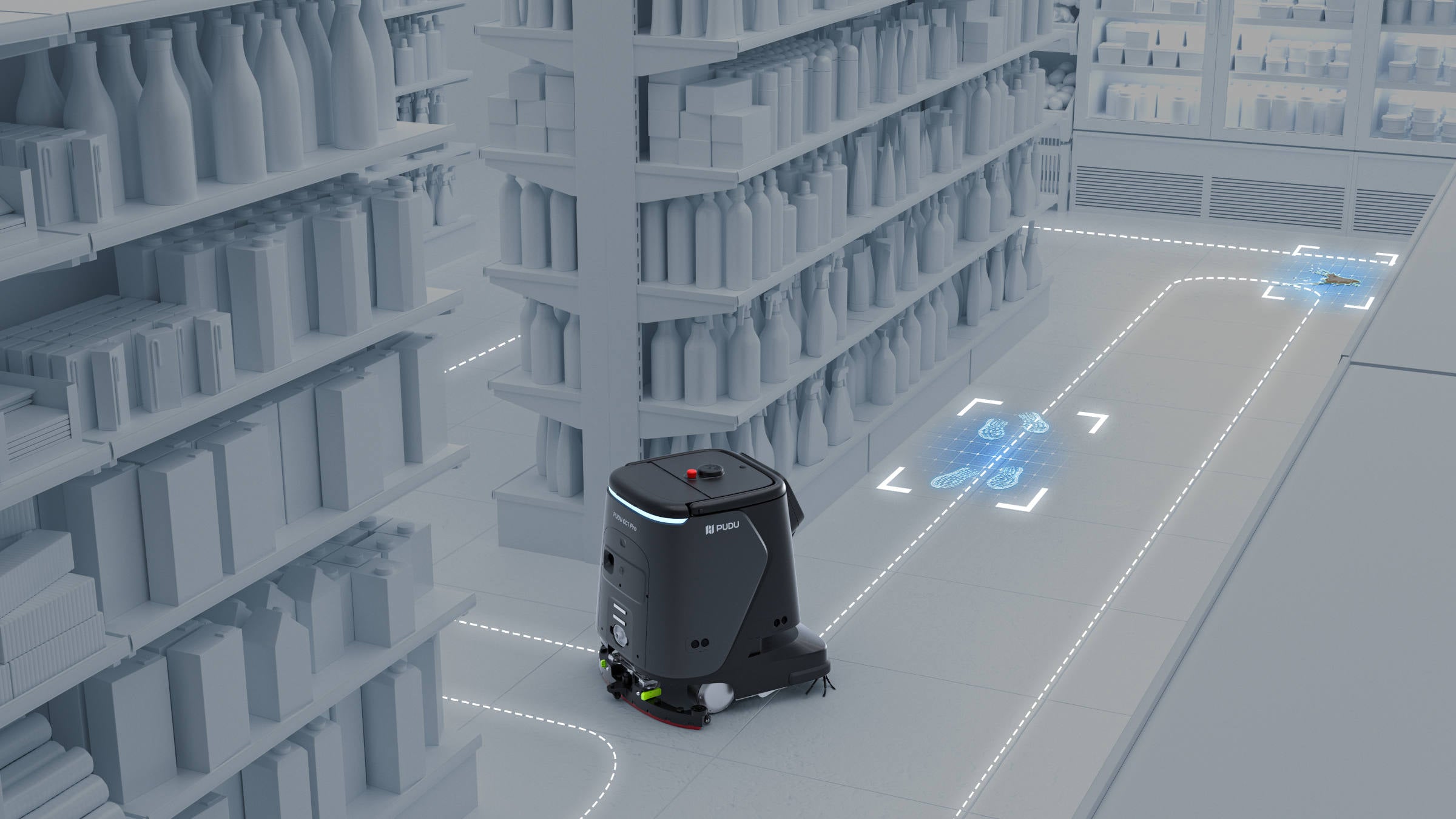 PUDU CC1 Pro AI powered cleaning robot path