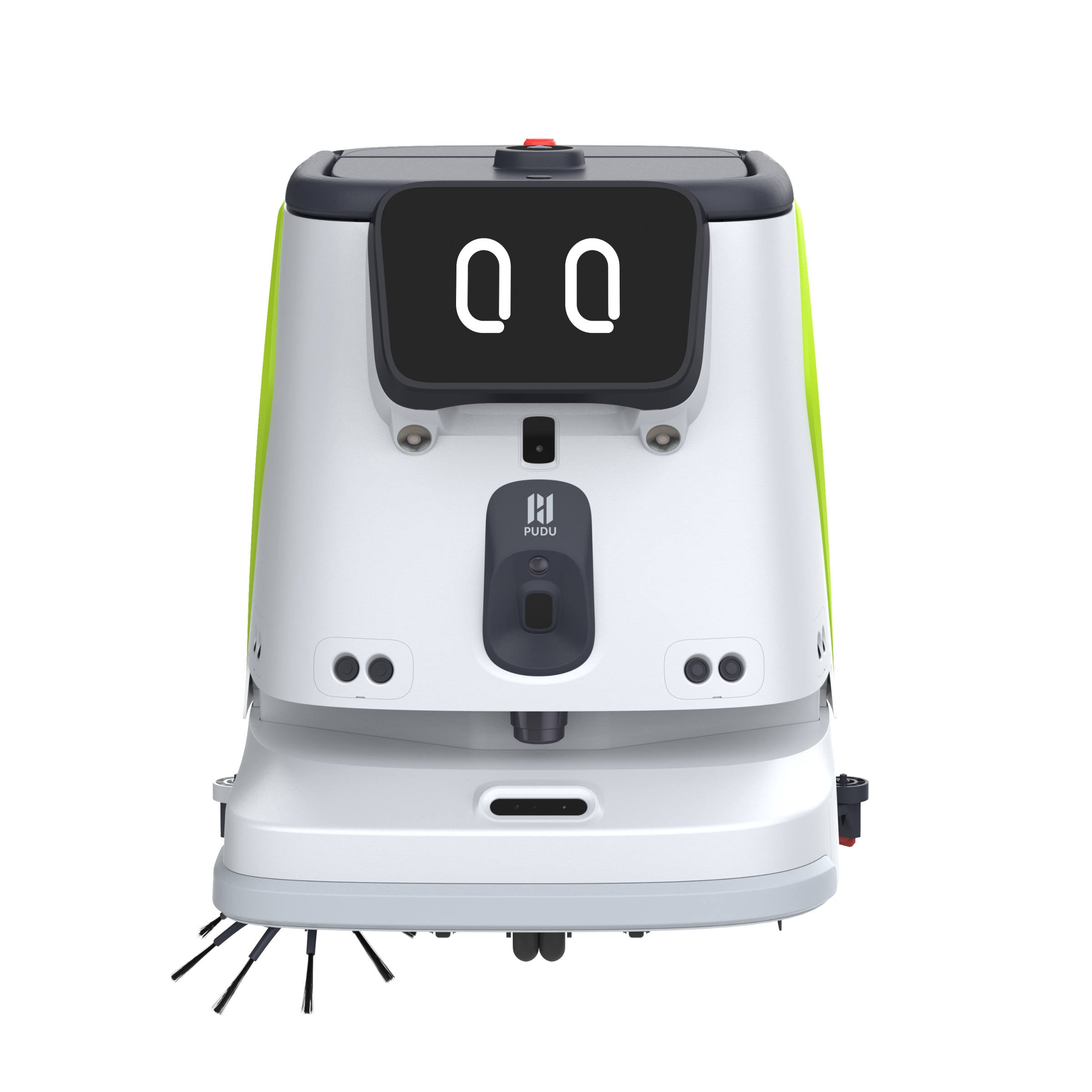 PUDU CC1 Pro AI powered cleaning robot front view lime green version