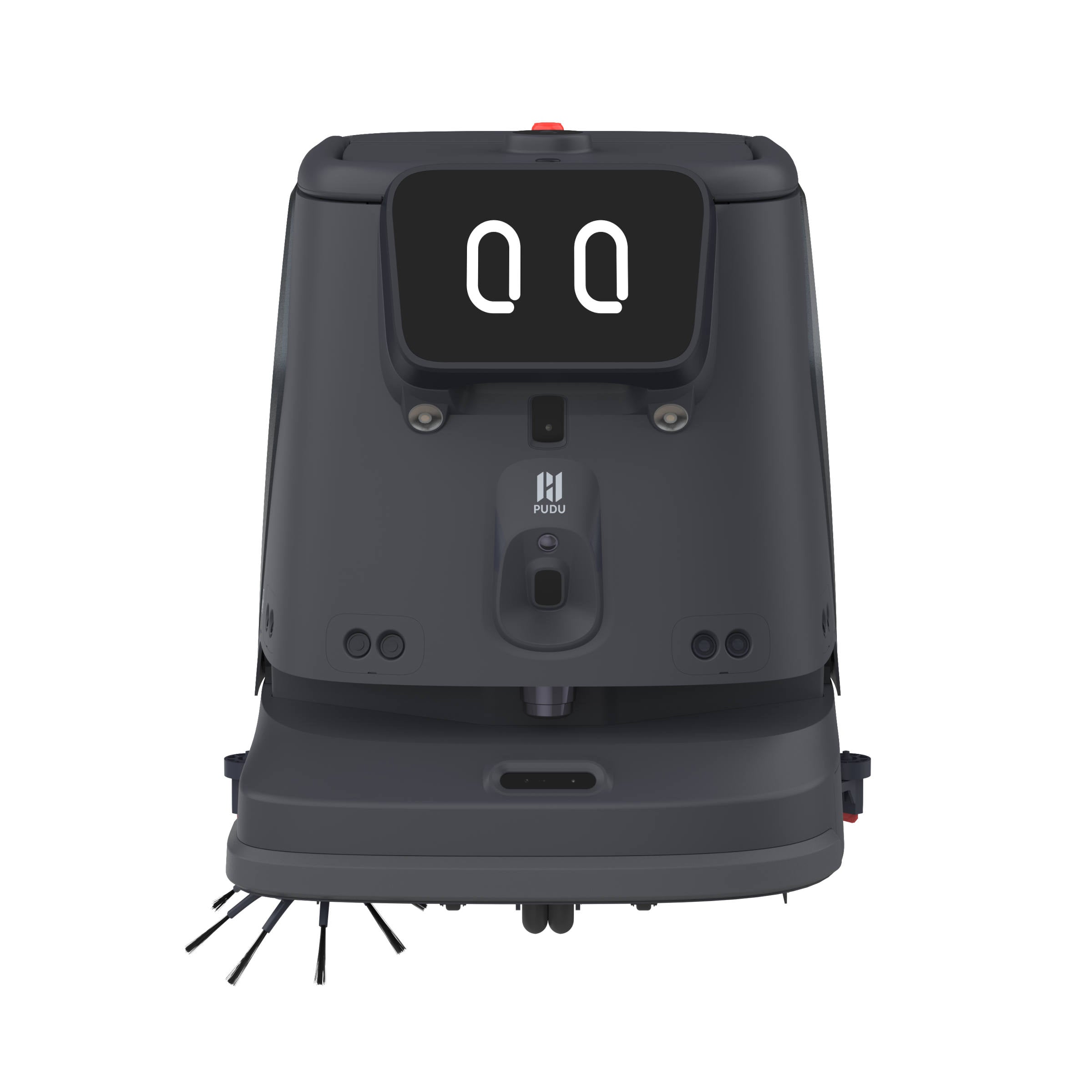 PUDU CC1 Pro AI powered cleaning robot front view grey version