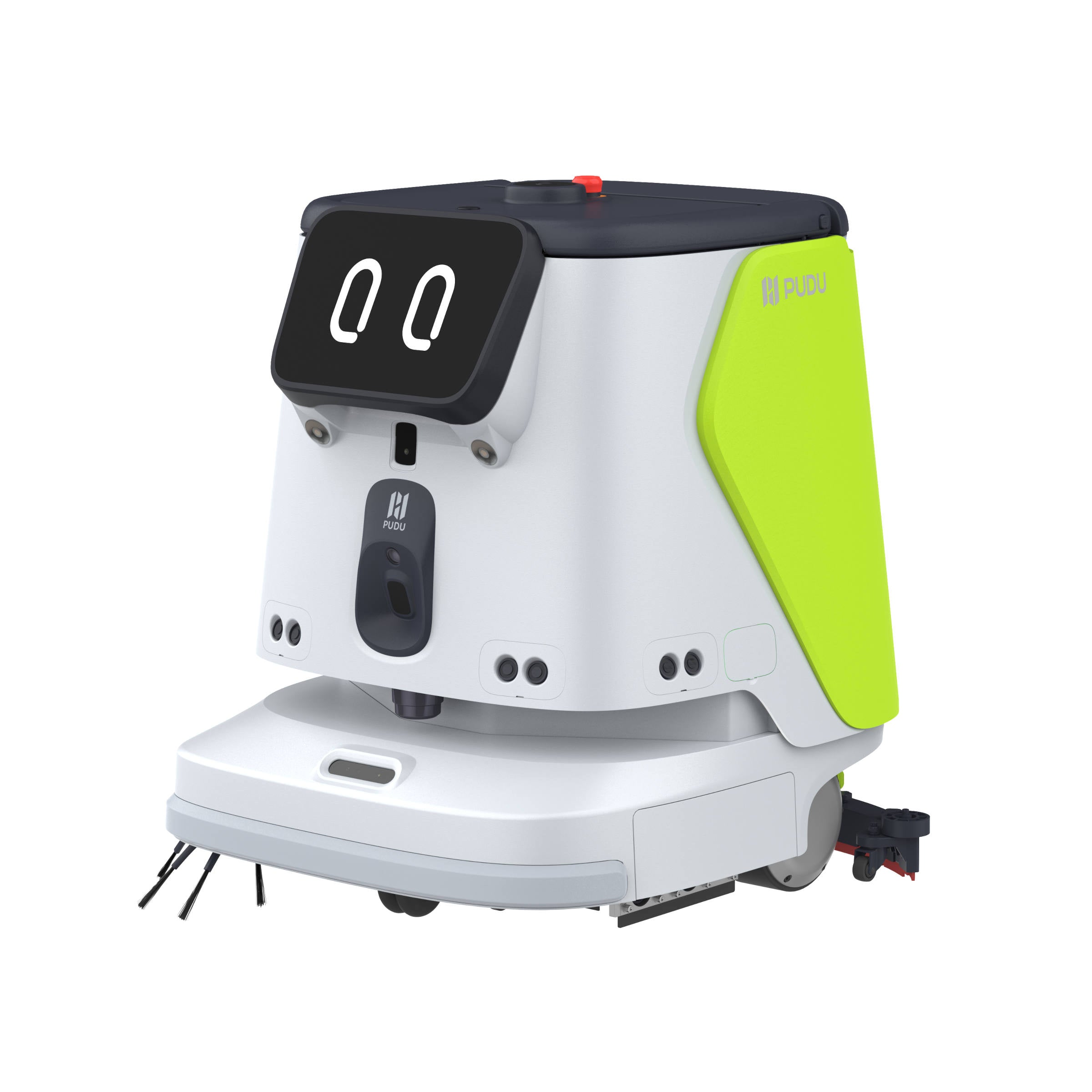 PUDU CC1 Pro AI powered autonomous cleaning robot front left angle lime green