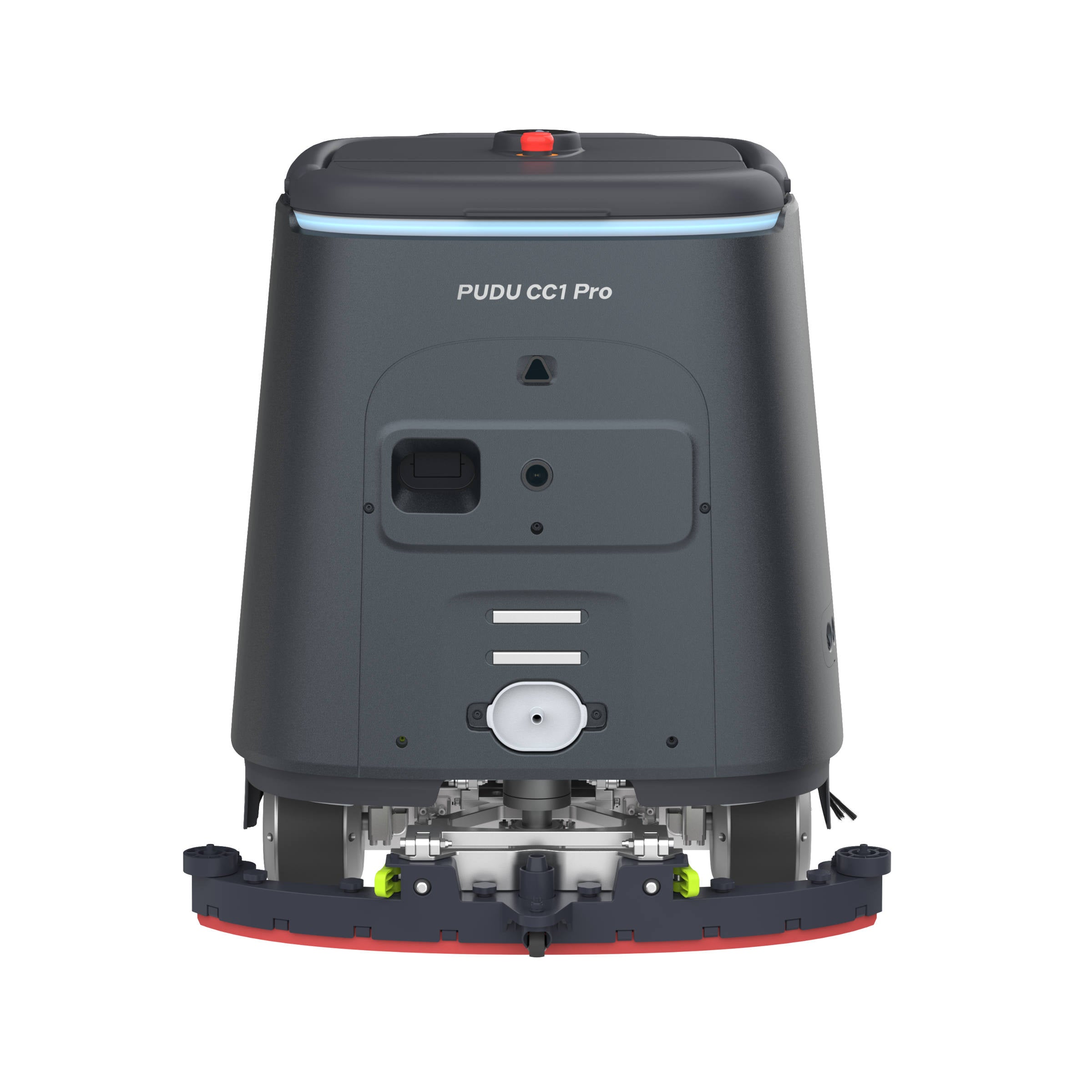 PUDU CC1 Pro robotic cleaning robot rear view grey version with docking panel