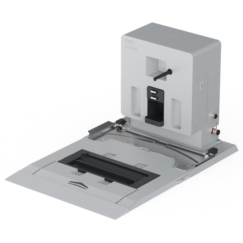 PUDU CC1 Self-Cleaning Docking Station Pro featuring automated brush washing and water refilling base.