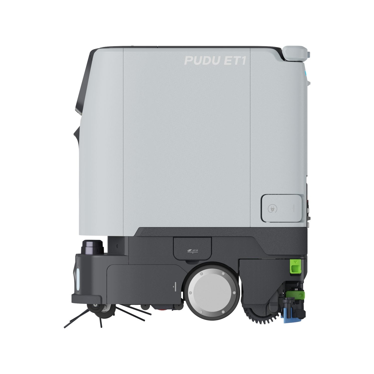 PUDU ET1 compact scrubber dryer robot side profile showing its compact 380 mm width