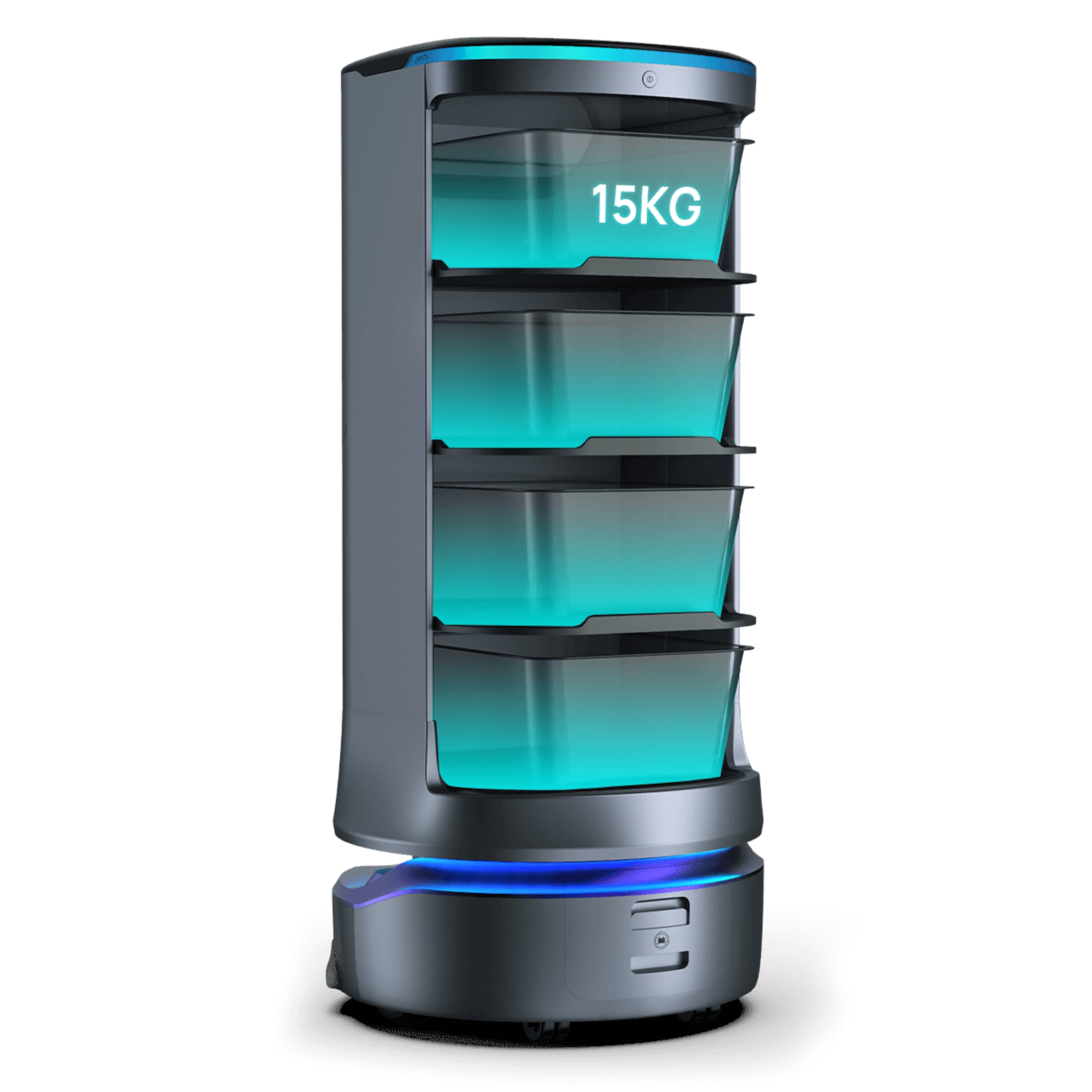 PUDU HolaBot high-capacity delivery robot rear view showing tray capacity