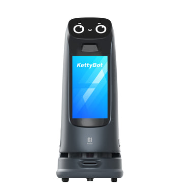 PUDU KettyBot Pro delivery and reception robot front view with screen and trays