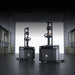 Two PUDU MP2000 autonomous pallet handling robots working a warehouse aisle