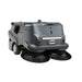 PUDU MT1 AI robotic sweeper front left angle showing compact design and side brush