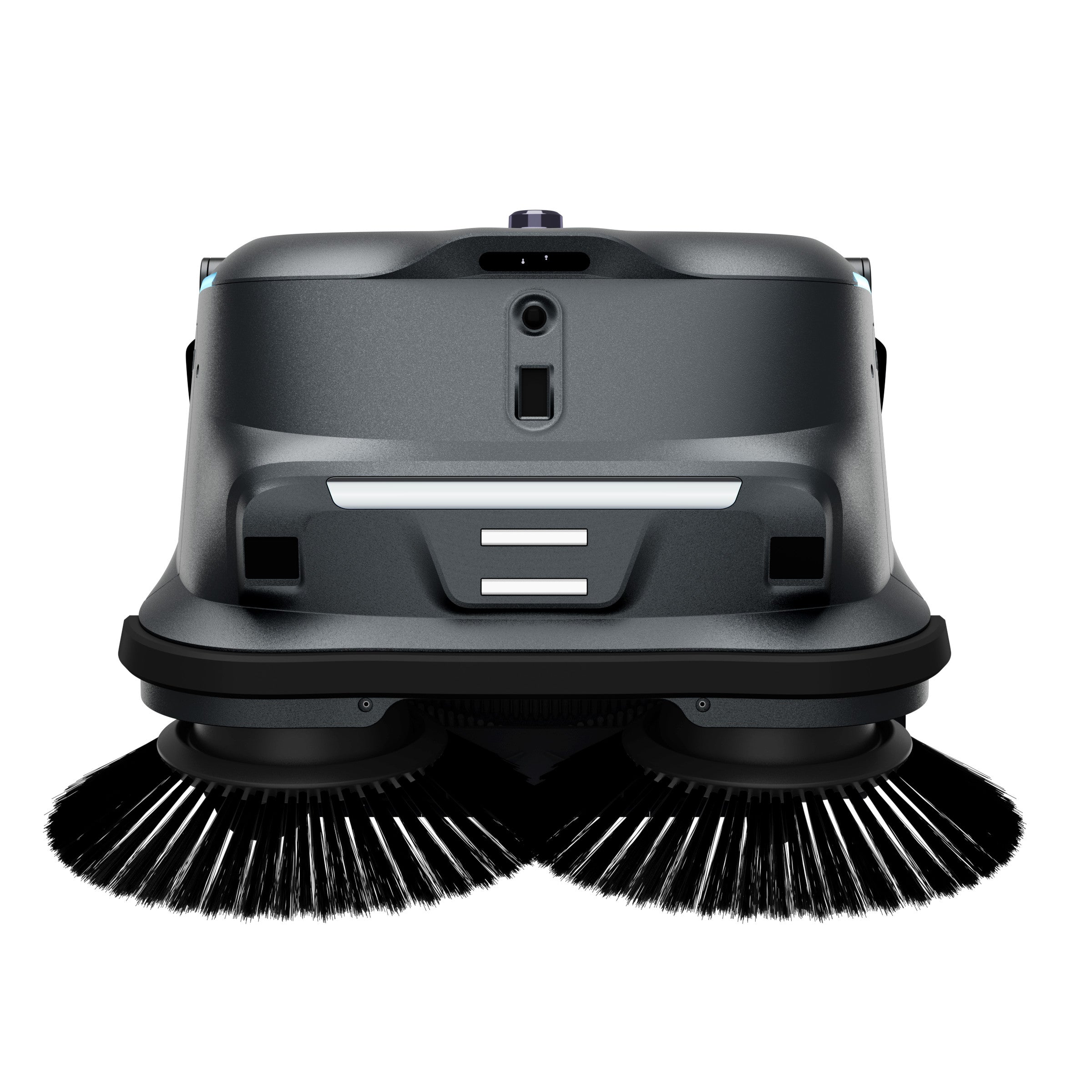 PUDU MT1 AI powered robotic sweeper front view with dual brushes visible