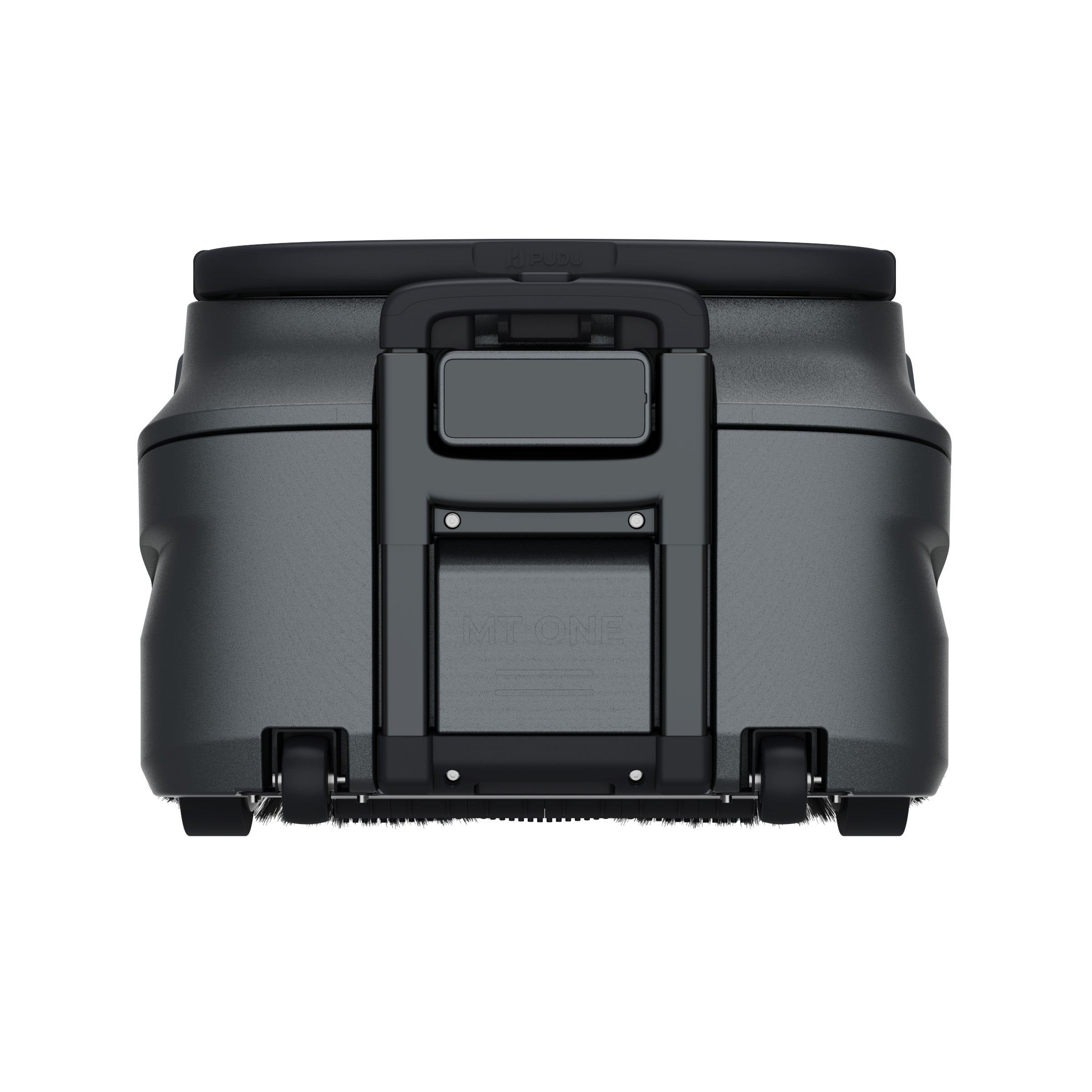 PUDU MT1 AI robotic sweeper rear view showing handle and access panel