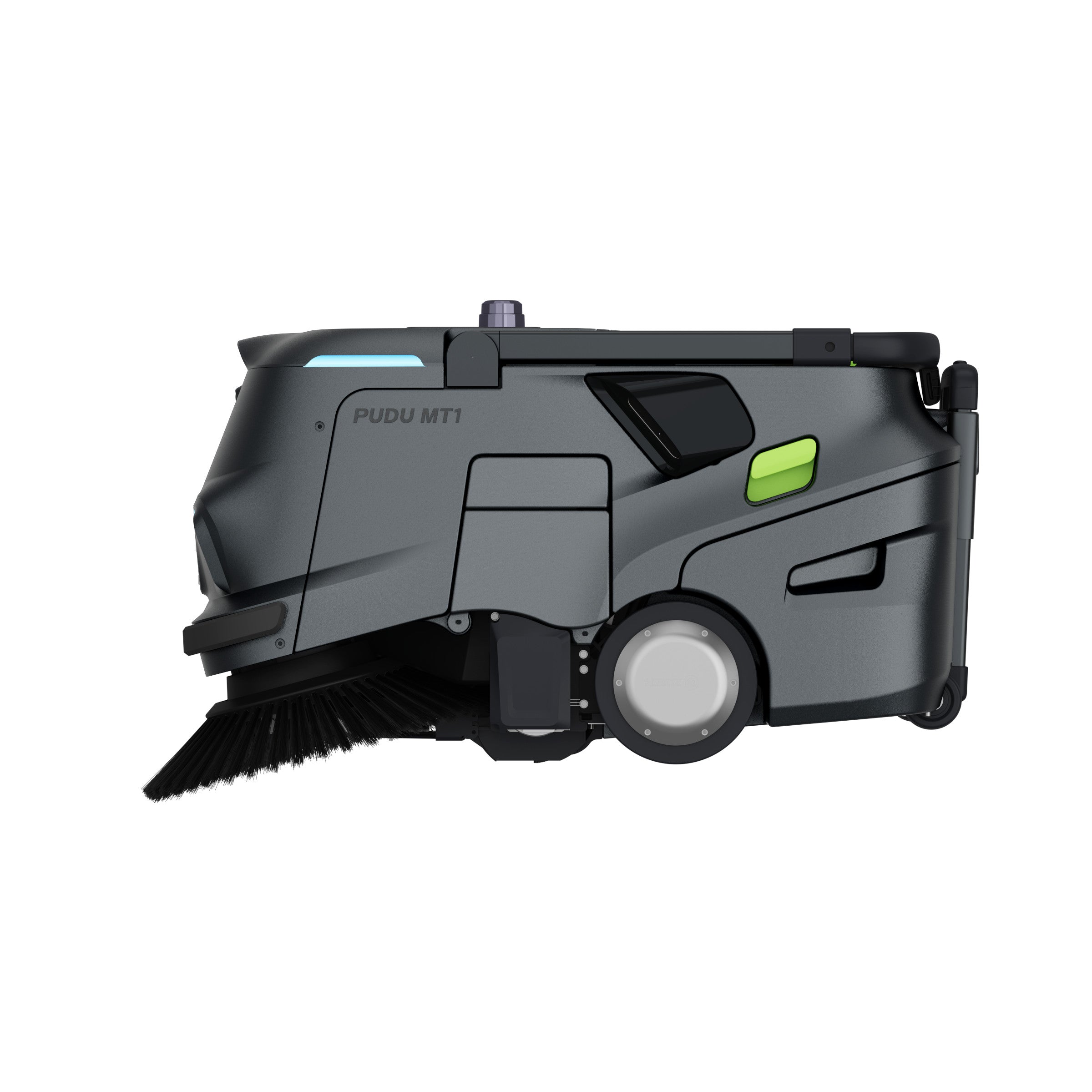 PUDU MT1 AI powered robotic sweeper right side profile with brush detail