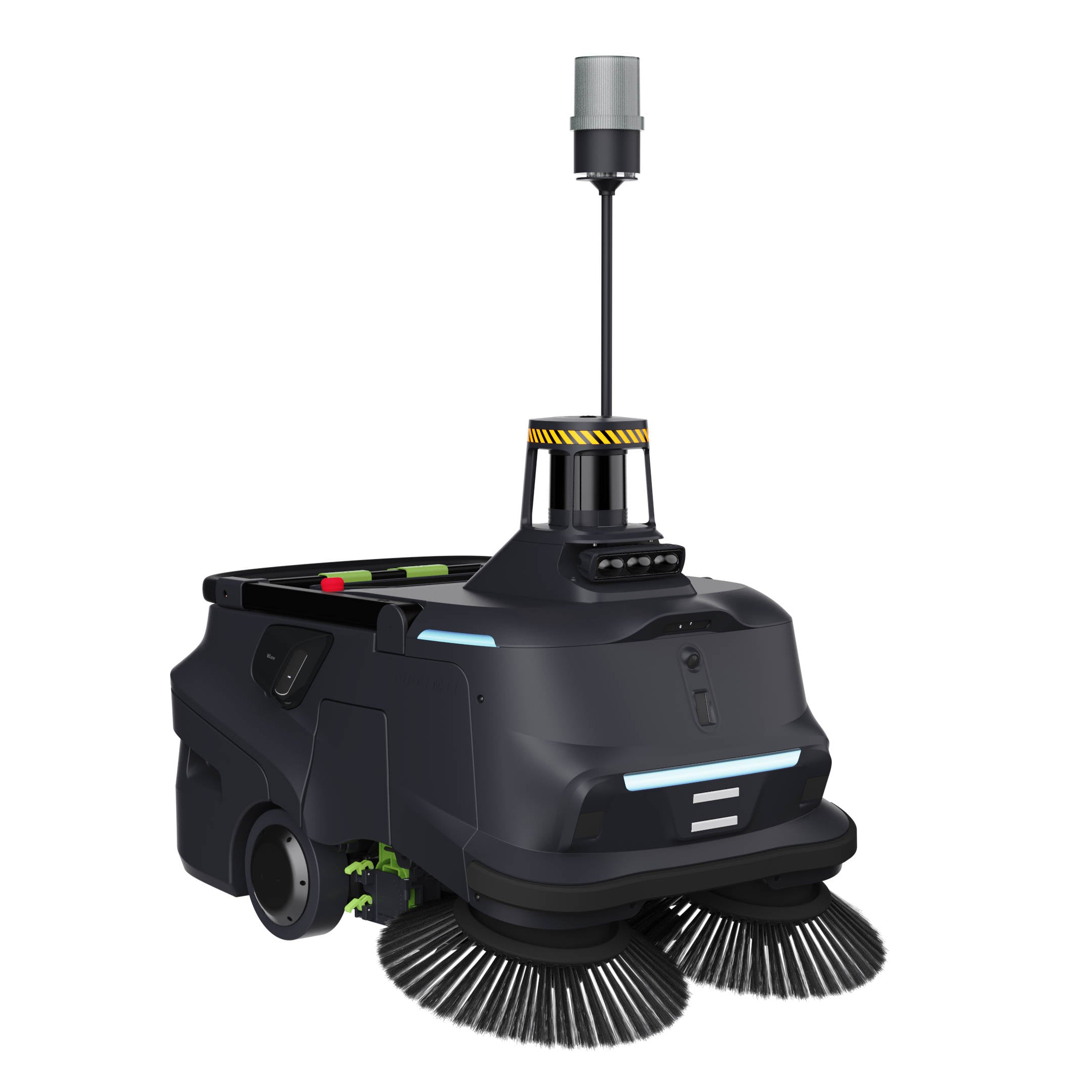 PUDU MT1 Max robotic sweeper front right angle with 3D LiDAR sensors