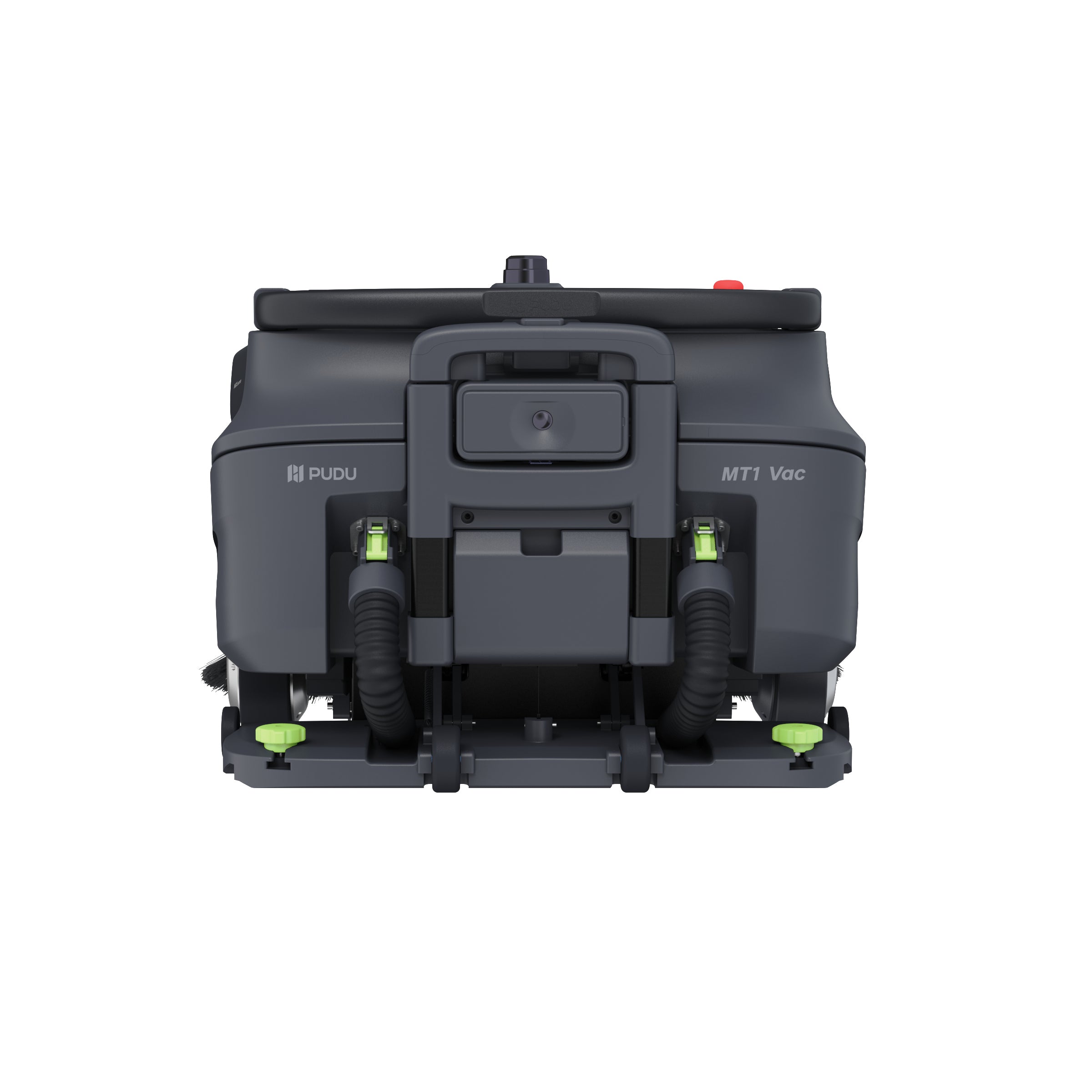 PUDU MT1 Vac AI powered robotic sweeper and vacuum rear view with handle and docking port