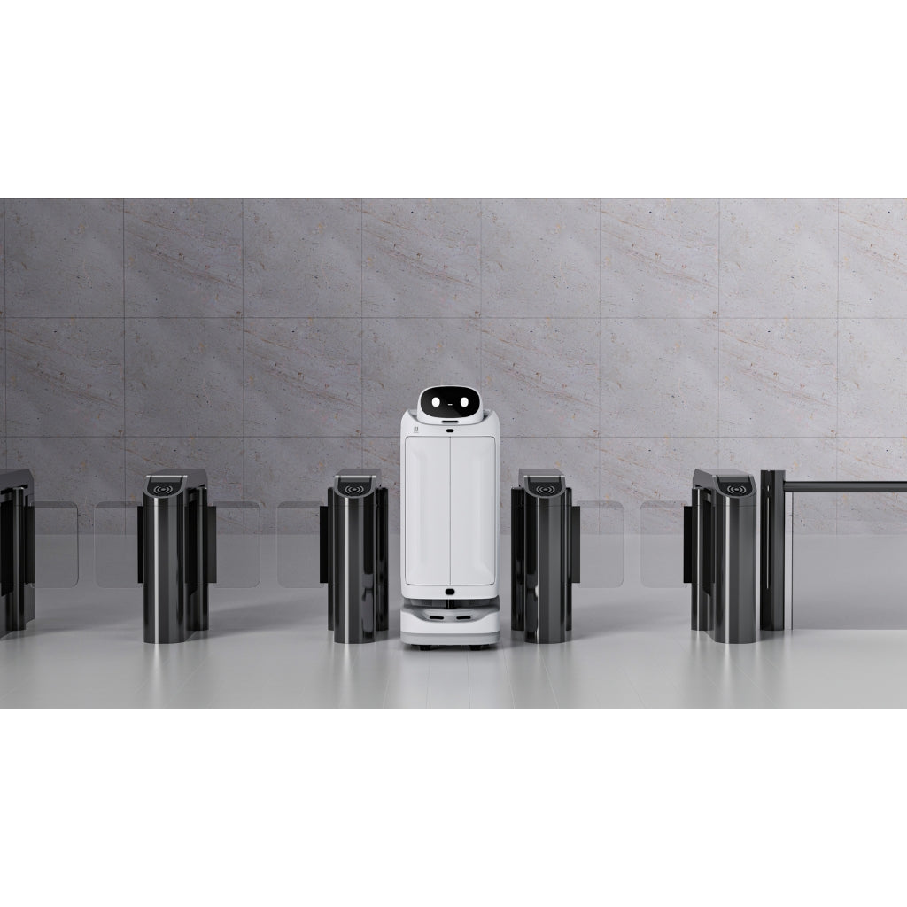 PUDU SwiftBot autonomously passing through security turnstiles using IoT integration.