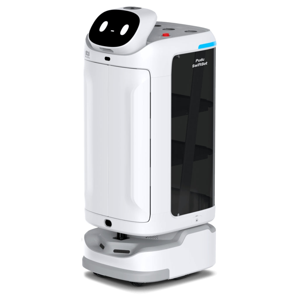 Isometric view of the PUDU SwiftBot standard model designed for premium, hygienic, and secure transport.