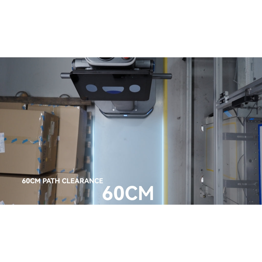 PUDU T300 demonstrating its ability to navigate narrow paths with just 60cm clearance.