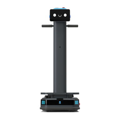 Front view of PUDU T300 industrial delivery robot showing 300kg loading platform and VSLAM navigation sensors.