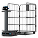 PUDU T300 industrial robot towing a large metal logistics cage for heavy load transport.