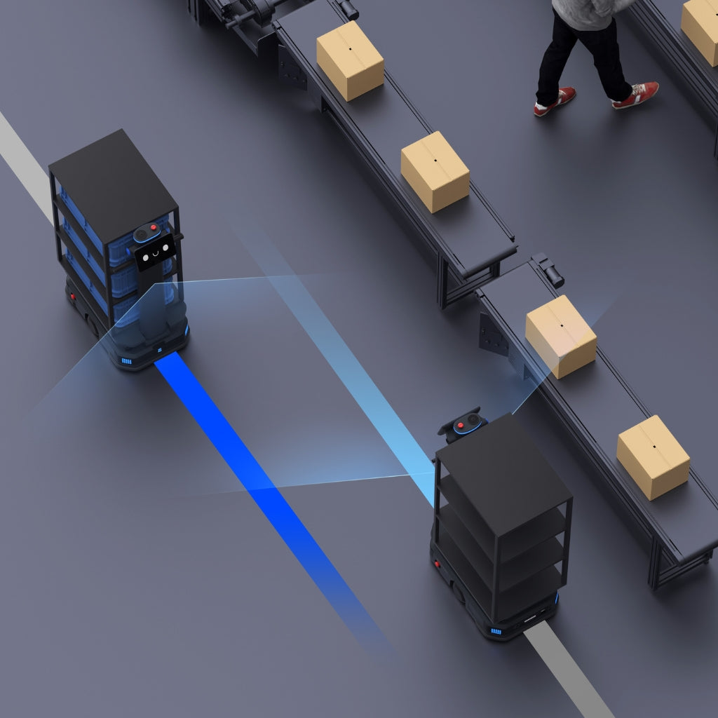 Visualisation of PUDU T300 using VSLAM+ technology to navigate factory floors without magnetic tape.