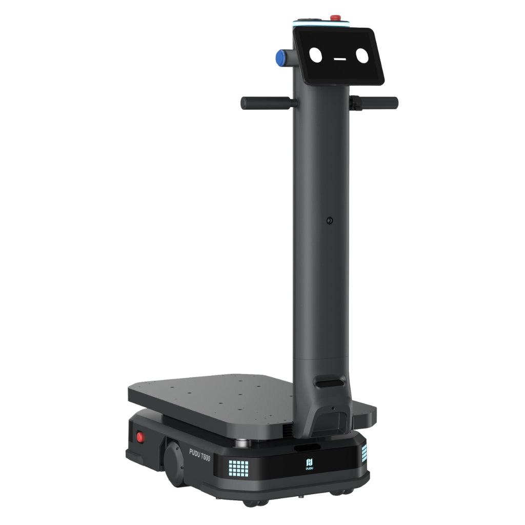 Rear-right angle of the PUDU T600 autonomous mobile robot for factories.