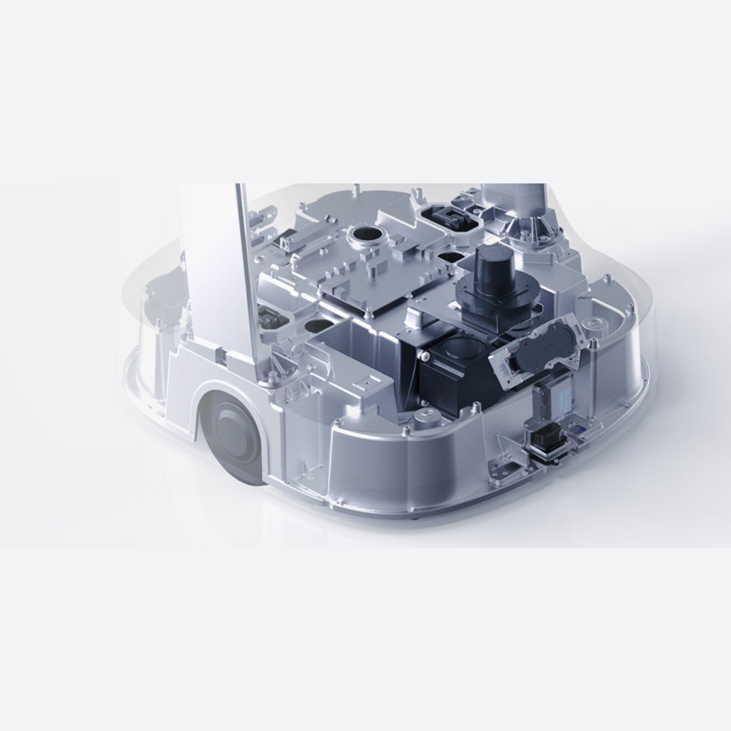 PuduBot 2 industry-leading chassis with independent suspension for stable driving over bumpy thresholds.